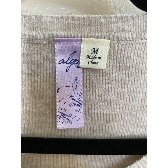 Alya Womens Tan Crewneck Sweater Medium viscose long sleeve pullover lightweight - Picture 5 of 7